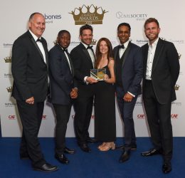 Redthread Youth, winners of the Children and Youth award with category sponsor Epworth's CEO, David Palmer and presenter and journalist Matt Barbet
