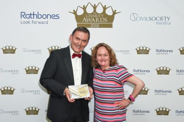 Kevin Curley, winner of the Daniel Phelan award for outstanding achievement with Cathy Phelan Watkins, owner and director of Civil Society Media